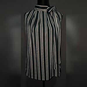 Pleated Green and White Blouse